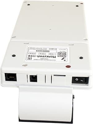 Меркурий-115Ф: RS-232 (COM), порт питания, слот для карт, переключатель включения.